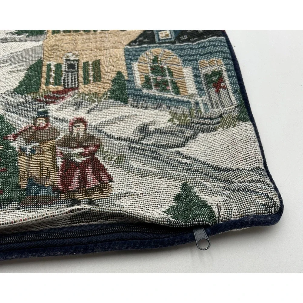 Christmas Tapestry Throw Pillow Santa Sleigh Snowy Village Wildlife 15X15 Lot 3